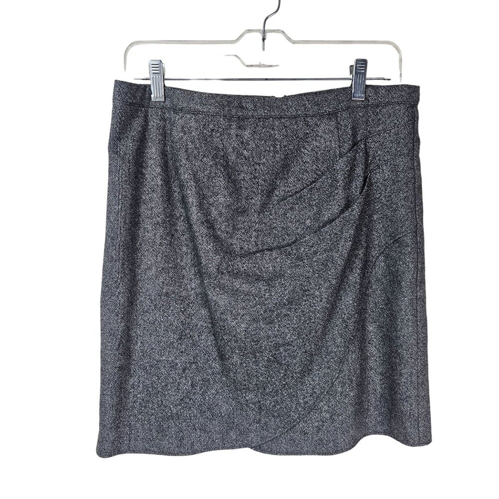 Garnet Hill Wool Tweed Mini Skirt‎ 6 Gray Exposed Zip Pleated Office Neutral